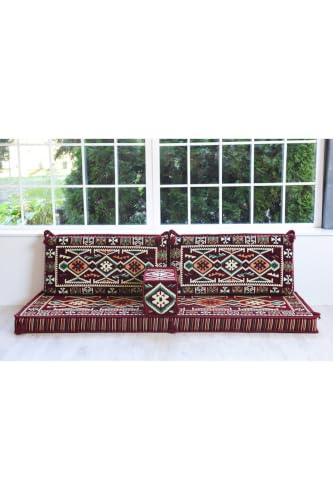 Şark Köşesi Seating Cushion Set Burgundy Anadolu Model 4 Piece Floor Pillow Set with Back and Armrest Cushions for Living Room, Balcony, and Patio - Durable Fabric, High-Density Foam