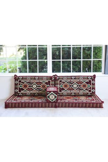 Şark Köşesi Seating Cushion Set Burgundy Anadolu Model 4 Piece Floor Pillow Set with Back and Armrest Cushions for Living Room, Balcony, and Patio - Durable Fabric, High-Density Foam