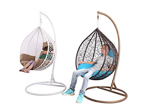 Island Gale® Twin(Pair of 2) Hanging Basket Chair Outdoor Front Porch Furniture with Stand and Cushion (Beige)