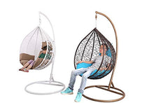 Island Gale® Twin(Pair of 2) Hanging Basket Chair Outdoor Front Porch Furniture with Stand and Cushion (Beige)