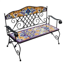 BENGAOTH-O Outdoor Benches, Mexican Style Outdoor Bench, 41.3" Double People Garden Leisure Bench, Metal Frame and Hand Painted Ceramic Seats, for Patio Yard Park Balcony,for Patio,Park,Lawn