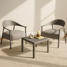 Hassyee 3 Pieces Bistro Set with Square Coffee Table and PP & Steel Frame for Backyard, Balcony, Outdoor Furniture Set with Soft Cushions and Anti-Slip Bottom for Poolside, Lawn (Warm Grey)