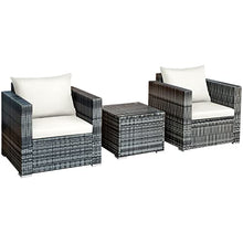 3 PC Patio Rattan Furniture Bistro Set Cushioned Sofa Chair Table White Single Sofa