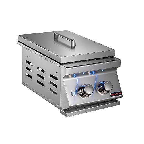 WHISTLER Double Side Burner with Lid for Outdoor Kitchen,BBQ Island Built-In Side Burner,1,2000 Btus,LP/NG Interchangeable