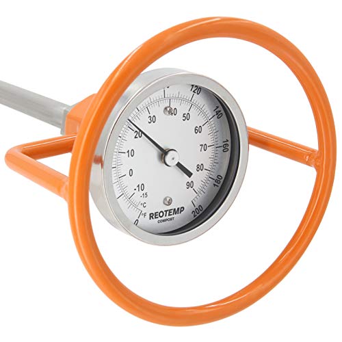 REOTEMP Heavy Duty Compost Thermometer with Probe Guard Bundle - Fahrenheit and Celsius, Made in The USA (48 Inch Stem)