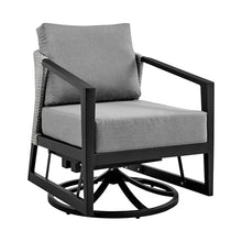 Benzara Nyla 28 Inch Patio Swivel Lounge Chair Wicker Back Aluminum Frame Black Gray