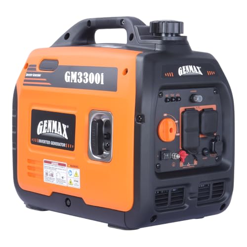 GENMAX Portable Generator，3300W Ultra-Quiet Gas Engine, EPA Compliant, Eco-Mode Feature, Ultra Lightweight for Backup Home Use & Camping (GM3300i)
