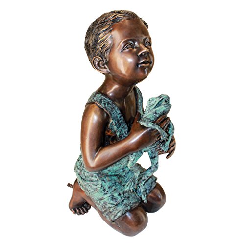 Design Toscano Friend Boy with Frog Garden Statue Two Tone Bronze & Verdigris