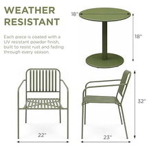 Alpine Corporation VTFAM152A Metal Outdoor Bistro Set, 3-Piece Patio Conversation Set with Round Side Table & 2 Chairs, Weather-Resistant Steel Frame, Compact Balcony Furniture, Green