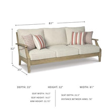 BOWERY HILL Outdoor Patio Eucalyptus Wood Sofa, Beige Finish, 81" Wide, Polyester Cushions with Nuvella Fabric, All-Weather Foam, 4 Throw Pillows, Durable Outdoor Furniture for Garden or Deck