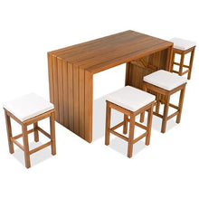 XITPEYEZY 5 Piece Outdoor Acacia Wood Bar Set with 4 Cushioned Stools