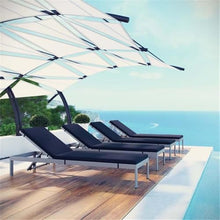 Modway Shore Aluminum Outdoor Patio Chaise Lounge Chairs with Cushions Silver Navy