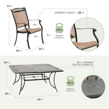 Hanover Fontana 9-Piece Outdoor Patio Dining Set with 60'' Cast-Top Table and 8 Sling Swivel Rocker Chairs Tan