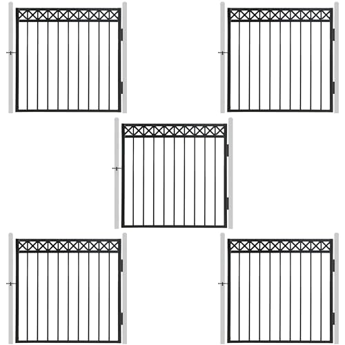 Fencer Wire Heavy Duty Flat Top X-Pattern Decorative Fence Gate, 4FT Height x 4FT Width Outdoor Fence Gate, Outdoor Anti-Rust Metal Steel Gate for Fencing Garden Barrier, with Gate Lock, Pack of 5