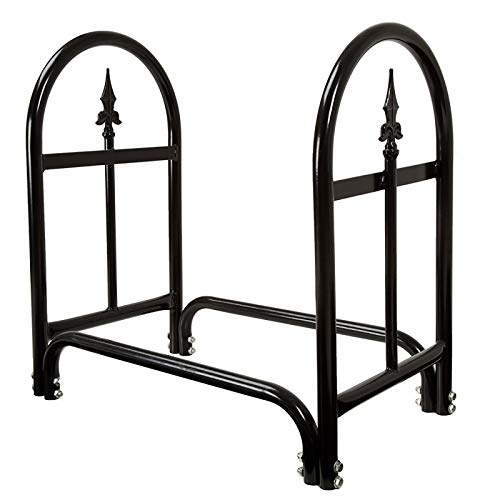 EliteBloom Heavy Duty Black Finish Wrought Iron Fireplace Firewood Log Rack 58 X 35 X 58 cm Small Wood Holder Rack for Stove/Fire Pit Indoor Use,