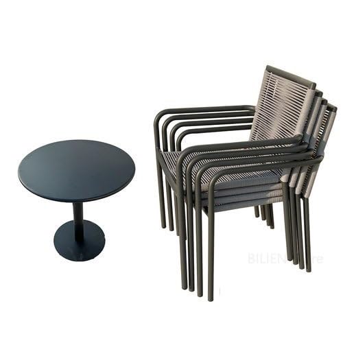 GLigeT Balcony Table and Chair Set Rattan Furniture Modern Outdoor Garden Furniture Sets Casual Table Chair Set Simple Cafe Table Chair Bistro Table Set (Color : 70cm Table-4 chairs-03)