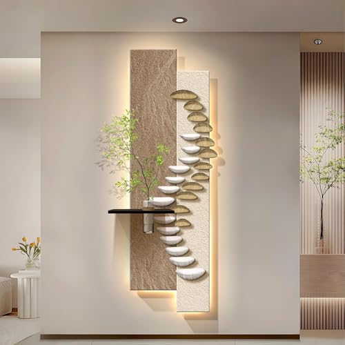 FILWY 3D Wall Art Decor with LED Lights, Hydroponic Glass Vase and Simulated Plants, Illuminated Landscape Painting for Living Room, Bedroom, Hallway (120x40cm) (B 120 * 40cm/47.2 * 15.7in)