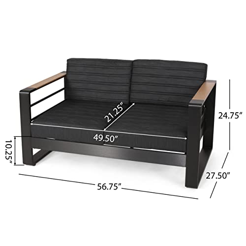 Christopher Knight Home Giovanna Outdoor Loveseat Dark Gray Natural Black Anodize