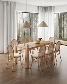 Manhattan Comfort Paragon Modern Cane Accent Dining Chairs, Natural Rattan Back & Seat, American Ash Wood Frame, Fully Assembled Kitchen Furniture, Set of 4, Cream Cushions