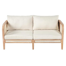 Christopher Knight Home Kirby Acacia Wood 2-Seater Outdoor Sofa Couch, Patio Loveseat Sofa with Cushions, Modern Love Seat with Wicker Accent, Spacious Seating Couch for Backyard/Porch, Natural+Beige