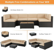 HTERWQEA Patio Furniture Set with Coffee Table, 7 Piece PE Wicker Rattan Outdoor Sectional Sofa Conversation Set with Enhanced Comfort for Backyard, Deck, Garden, Porch