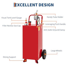 Fuel Caddy, 40 Gallon, Manual Pump, 2 Wheels, Red