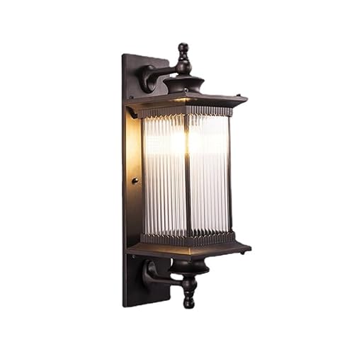 Black Stripes Glass Wall Lamps French Waterproof Sconces Outdoor Retro Gardens Lights E26/E27 Socket Mount Fixtures for House Garage Exterior Patio Porch
