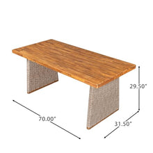 Christopher Knight Home Shuri Patio Acacia Wood Dining Table, Slatted Tabletop Outdoor Side Table with Handwoven Rattan Legs, Rectangular Outdoor Dining Table for Backyard/Garden, Brown + Teak