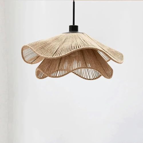 Hemp Rope Chandelier for Dining Room,Boho Pendant Light with 2-Tier Woven Design Adjustable Chain, Coastal Lighting Fixture for Kitchen Island, Bedroom, Entryway(No Bulb Included)(Beige,11.8in)