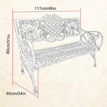 LXRHLIKG 46" Cast Aluminum Outdoor Bench, Patio Garden Bench with Exquisite Carved Backrest & Rounded Armrests(White)