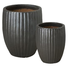 Emissary Matte Black Stoneware Round Planters Set of 2 21in. L x 25in. H