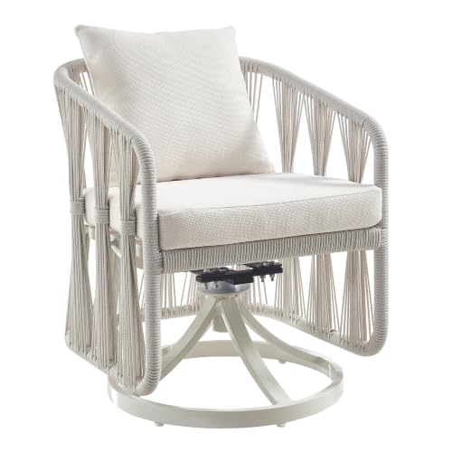 Breeze Cream Metal Outdoor Swivel Dining Chair with Pearl Cushions