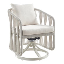 Breeze Cream Metal Outdoor Swivel Dining Chair with Pearl Cushions