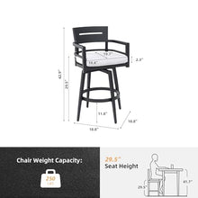 Modern Outdoor Bar Stools Set of 2 Swivel Patio Bar Chairs with 360° Rotation, Ergonomic Backrest & Armrests, Sunbrella Cushion, Aluminum Frame, Suitable for Outdoor Gardens and Terraces (White)