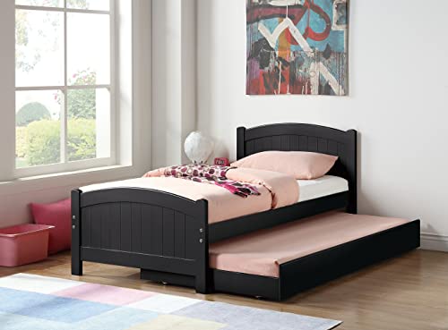 Kaimei Twin Size Bed with Trundle Black Pine Plywood Frame