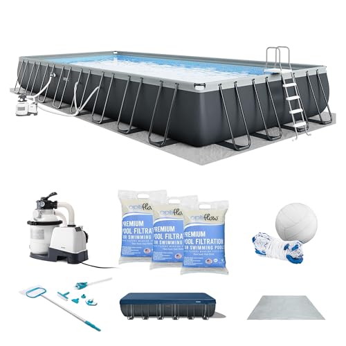 Intex 26377EH Ultra XTR 32ft x 16ft x 52in Above Ground Swimming Pool Set with Sand Filter Pump and OptiFlow 50lb Premium Filter Sand (3-Pack)