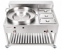 Stainless Steel Concave Comal Grill Stove + 3 Pan Steam Table-High Pressure Propane Cooker-Taco Cart-Discada Grill Bowl Mexican Style Wok-Complete with Hose & Regulator-Ideal for Commercial & Home