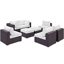 Modern Contemporary Urban Design Outdoor Patio Balcony Eight PCS Sectional Sofa Set, White, Rattan