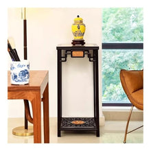 WOAITIANTIAN Vase Stand Openwork Carving Redwood with Marble Display Rack, Chinese Antique Style Plant Base