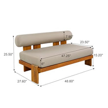 Merax 2 Piece Patio Loveseat & Coffee Table Set with Acacia Wood Frame, Waterproof Cushions & Round Backrest for Garden, Deck & Balcony, Light Brown+Teak