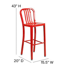 BizChair 2 Pack 30" High Red Metal Indoor-Outdoor Barstool with Vertical Slat Back
