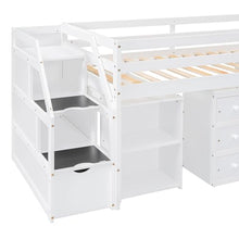 RORIGAT Twin Size Loft Bed with Desk, Storage Stairs & Shelves, White