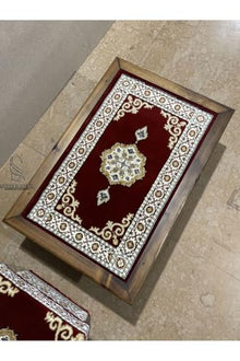 SODEF Seljuk Floor Table 35.4x23.6 in Wood and Carpet with Glass Top, Red - Traditional Accent Furniture for Living Room, Balcony, or Garden - Red