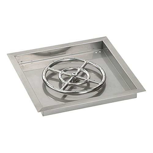 American Fireglass SS-SQPKIT-N-18 Natural Gas 18" Square Stainless Steel Drop-in Pan with Spark Ignition Kit (12" Fire Pit Ring)