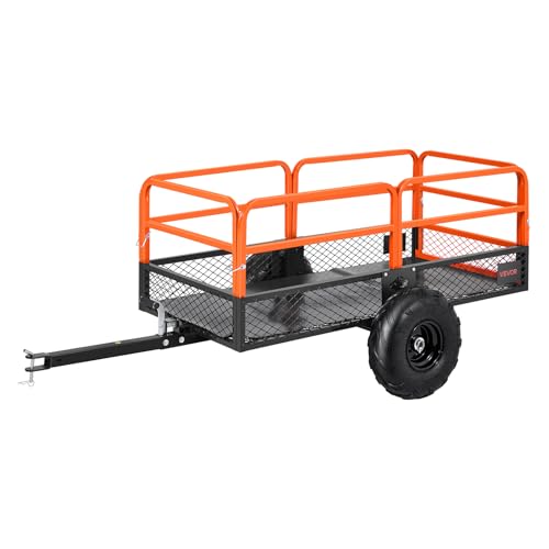 VEVOR 22 Cu.Ft 1600Lbs Steel ATV UTV Trailer Tow Behind Dump Cart, Heavy Duty Pull Behind Utility Dump Trailer for Lawn Mower Trailer Tractor Garden Yard with Removable Rear Panel