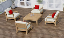 WholesaleTeak Teak Wood 5 Pc Lounge Chair Set: 4 Lounge Chairs & Square Coffee Table with Cushions in Outdoor Fabric #5404 Canvas Natural