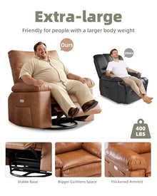 22 Inch Wide Manual Recliner Chair with Heat & Massage, 360° Swivel Rocking Lazy Boy Chair for Adults, PU Leather Single Sofa Recliner with Cup Holder for Living Room, Bedroom & Nursery