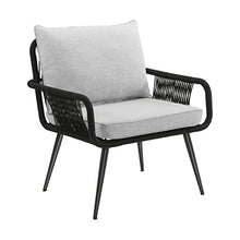 Andover All-Weather Outdoor Bistro Set, Includes Four Rope Chairs with Light Gray Cushions and Durable Poly Fiber Stone-Look 30 in. H Table, Weather-Resistant, Perfect for Patio and Garden