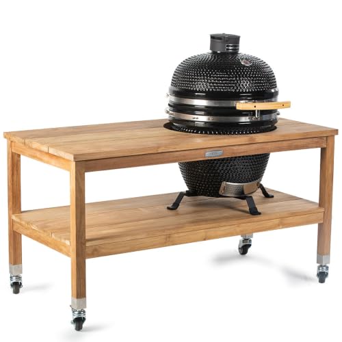 Ash & Ember 18" Kamado Grill with Table Nest Stand & Grade A Teak Table