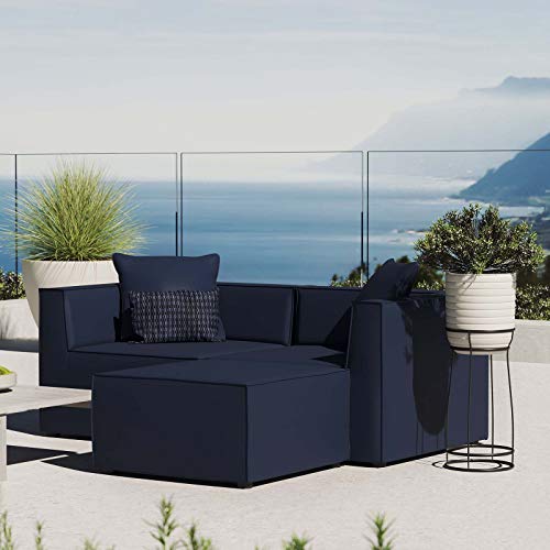 Modway Saybrook Patio Upholstered Loveseat and Ottoman Set Navy